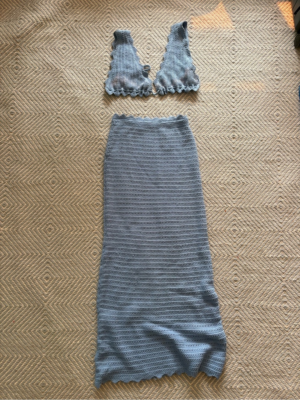 Meshki Light Blue Crochet Maxi Skirt